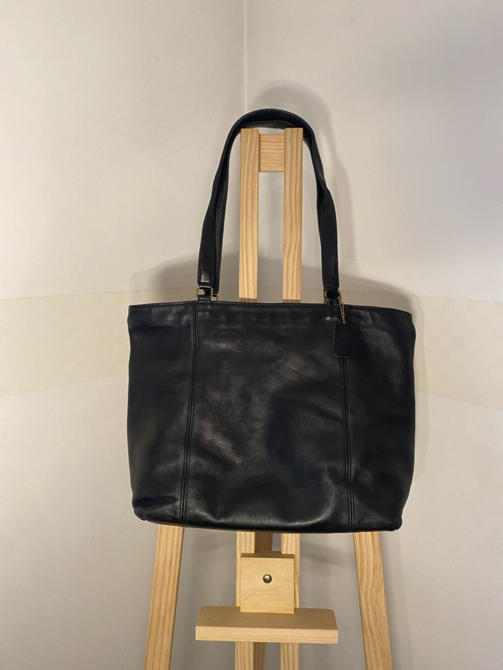 Vintage Coach Black Leather Tote – Made in USA – Clean & Conditioned